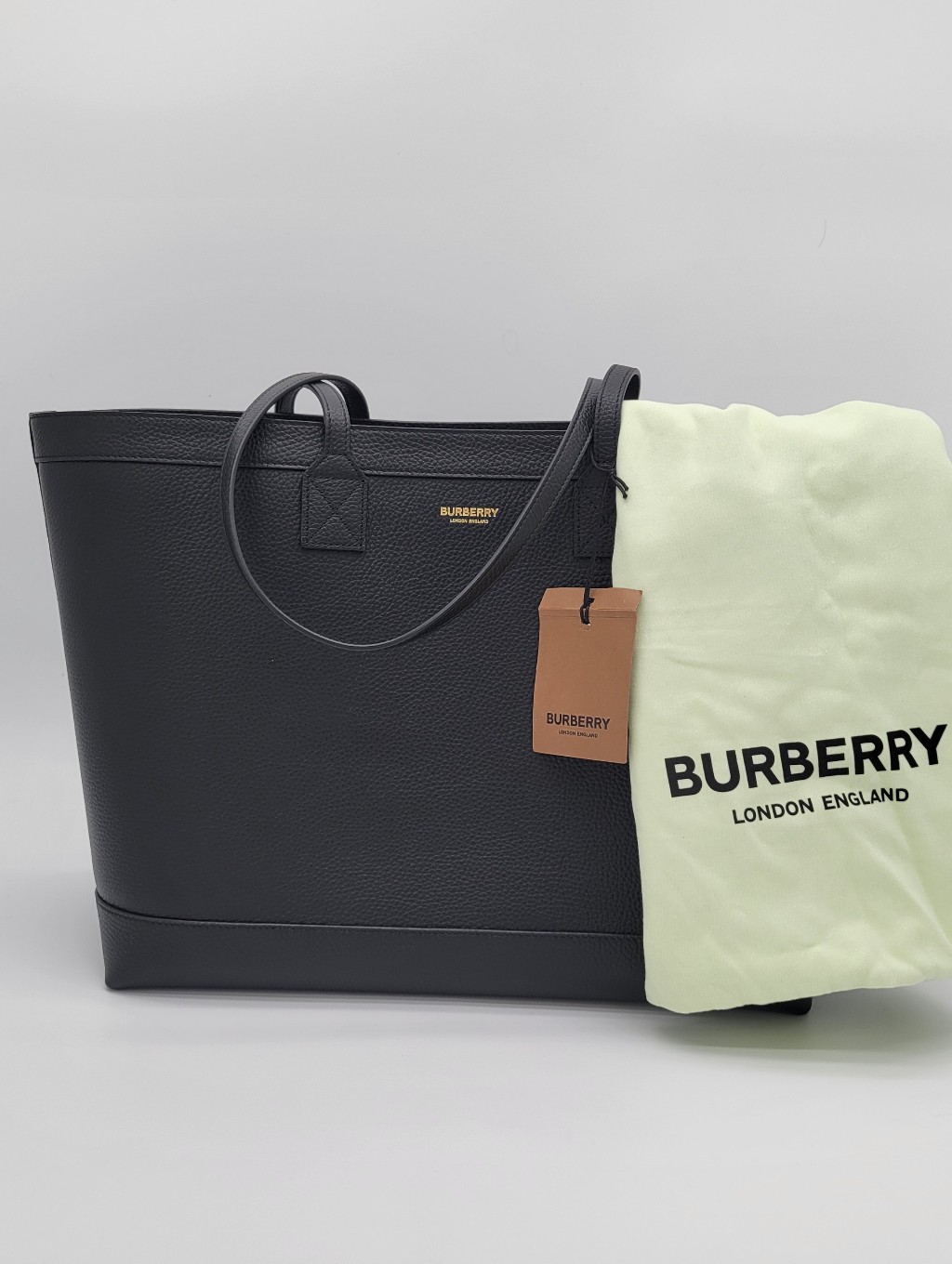 Burberry Medium Grainy Black Leather Tote Bag-Nwt